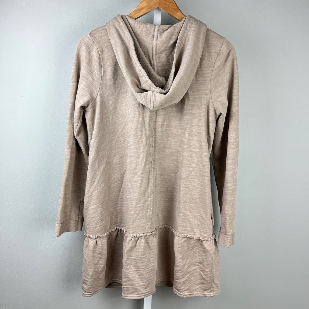 J. Jill Pure Jill Hoodie Tunic Jacket Womens S Tan Taupe Zip Up Ruffle Hem - Picture 4 of 6